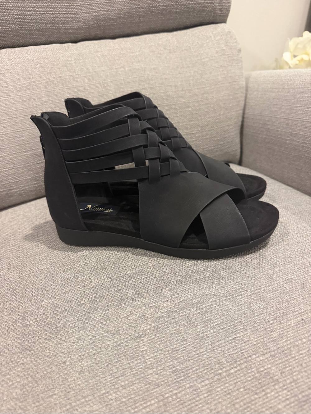 Natural Reflections Black Woven-Strap Gladiator Sandals